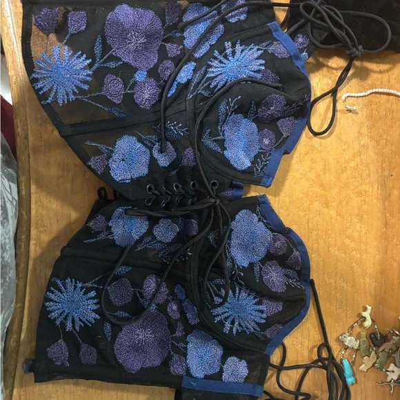 For Love And Lemons Black and Blue Floral Lace-Up Bustier - Picture 2 of 8